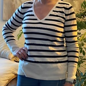 V-neck cream & black striped sweater